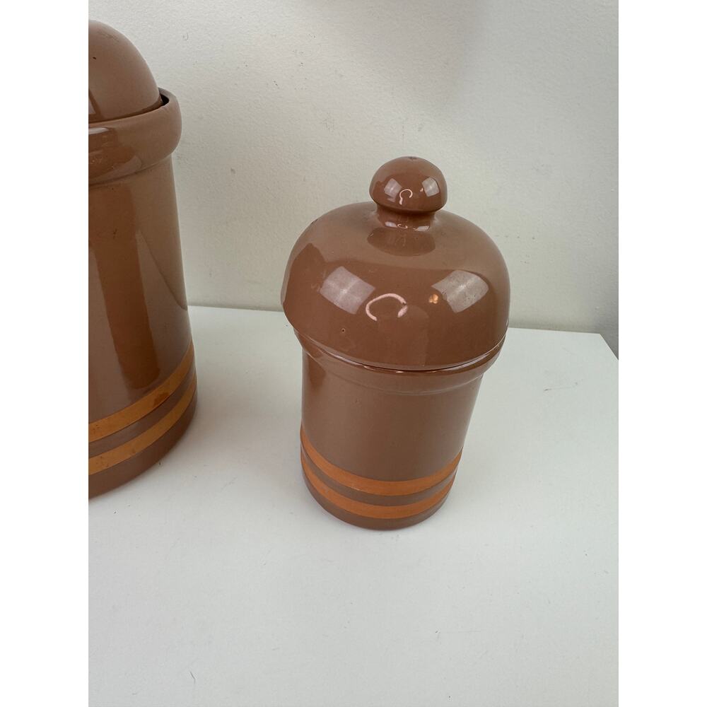 Vintage HiMark Italy Gourmet Kitchen Brown Canisters Ceramic With Lid Set of 2 - Picture 3 of 7